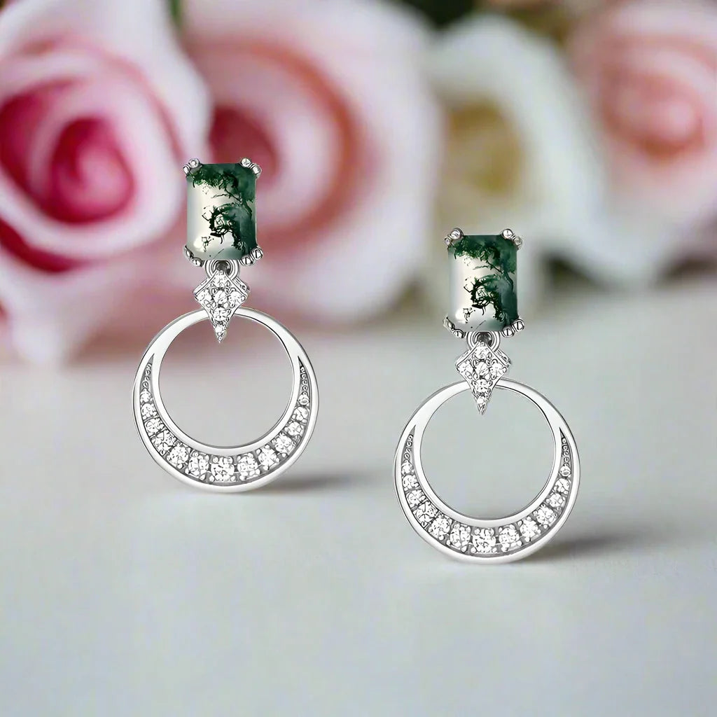Natural Moss Agate Drop Earrings