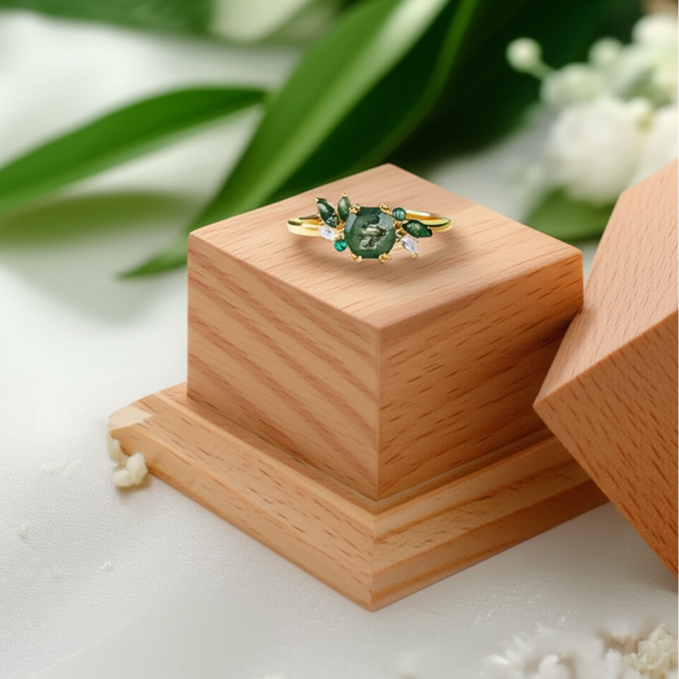 Natural Moss Agate Engagement Ring