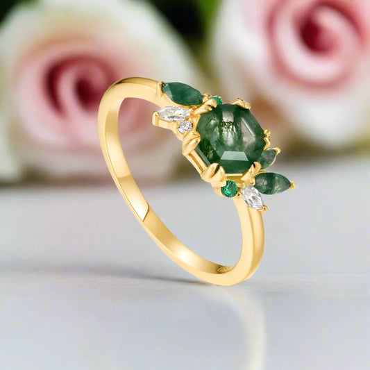 Natural Moss Agate Engagement Ring