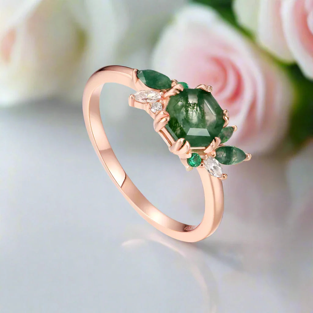 Natural Moss Agate Engagement Ring
