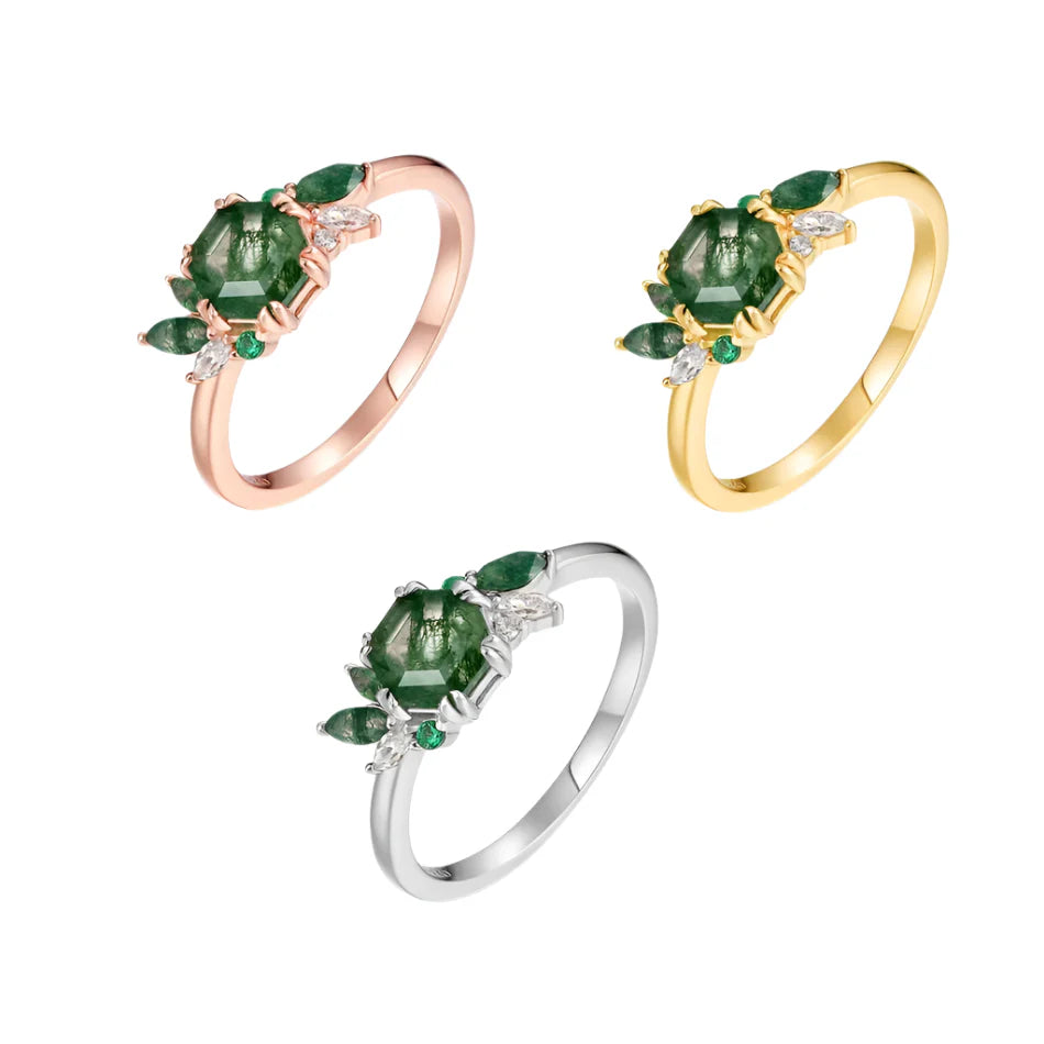 Natural Moss Agate Engagement Ring