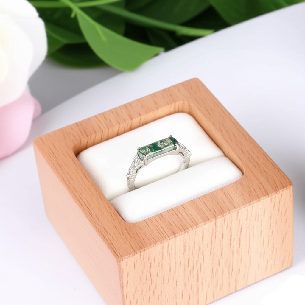 Natural Moss Agate Split Shank Ring