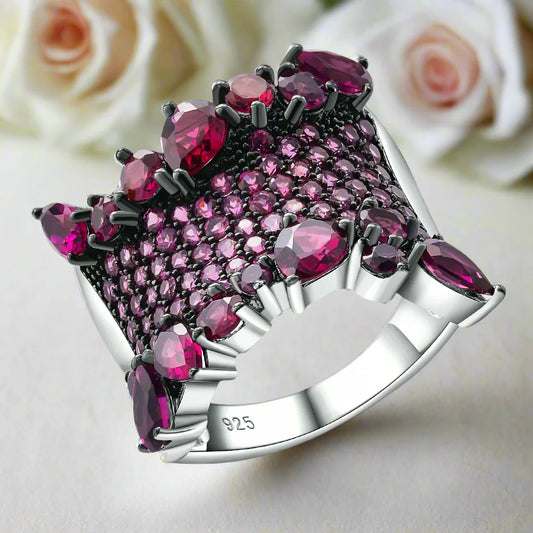 Natural Rhodolite Garnet Bohemian Ring