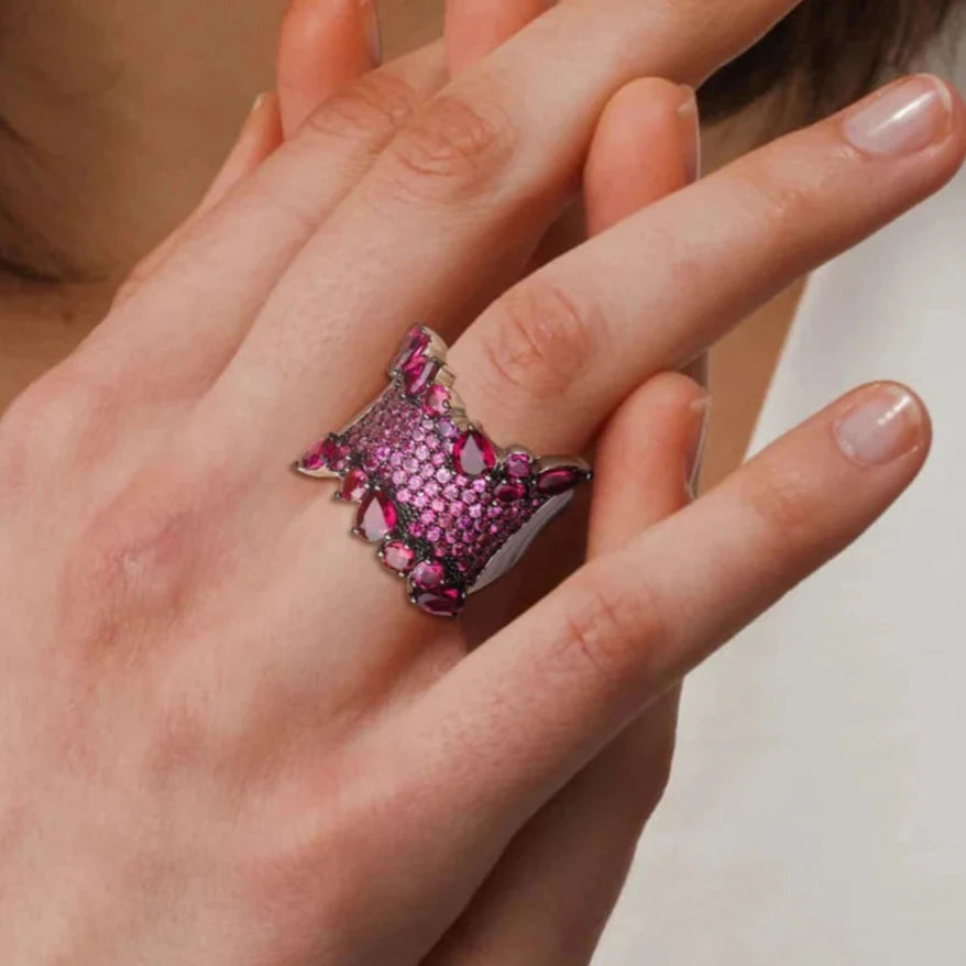 Natural Rhodolite Garnet Bohemian Ring