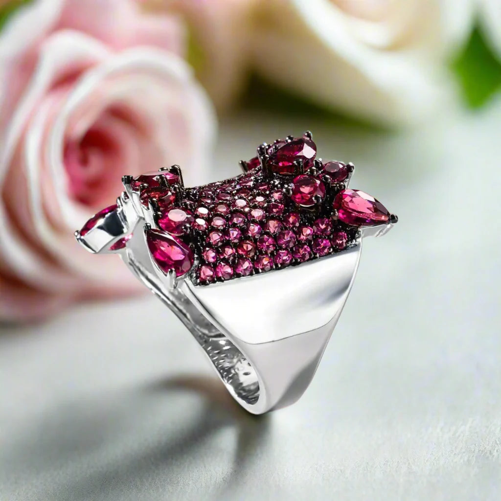 Natural Rhodolite Garnet Bohemian Ring