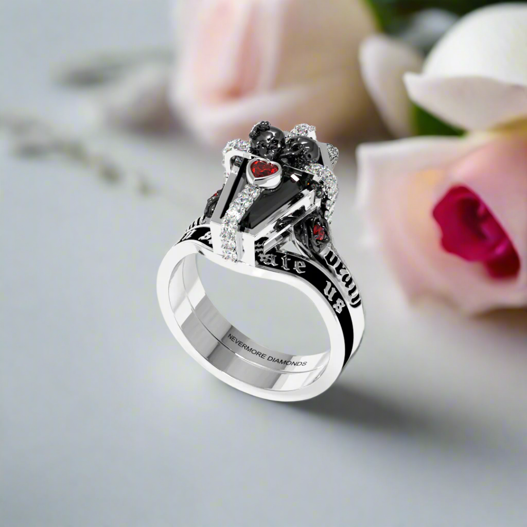 Only Death Can Separate Us Coffin Cut Diamond Wedding Rings