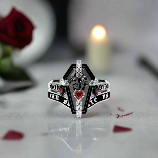Only Death Can Separate Us Coffin Cut Diamond Wedding Rings