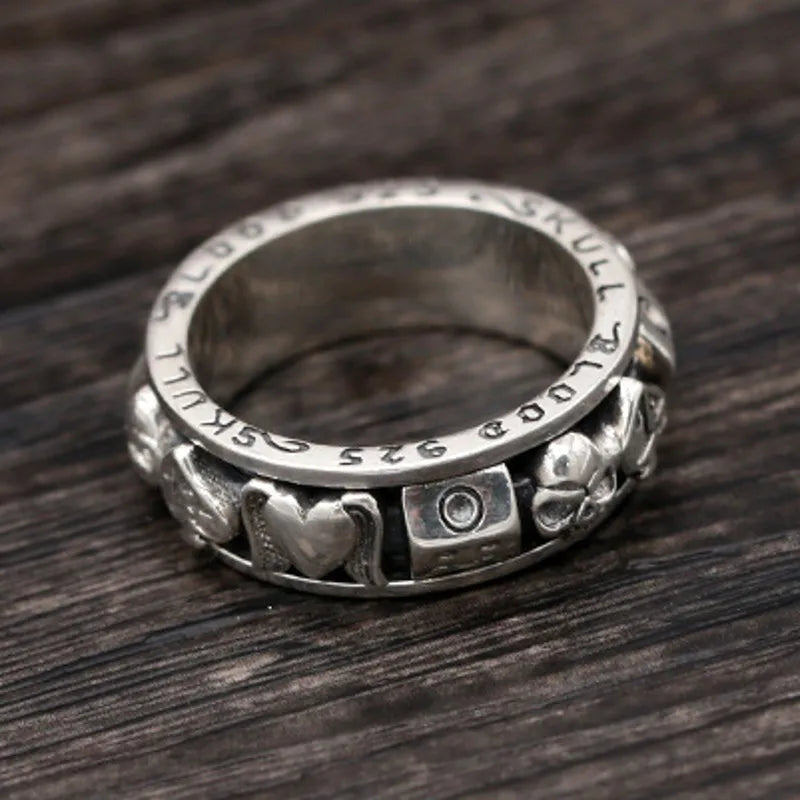 Retro Trend Skull Love Poker Rotatable Men's Band