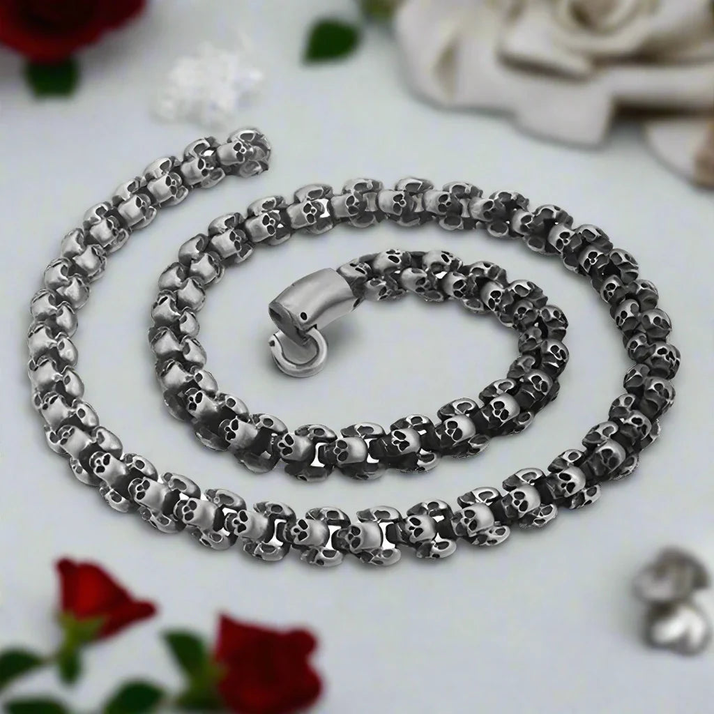 Rock Skull Head Link Chain Punk Necklace