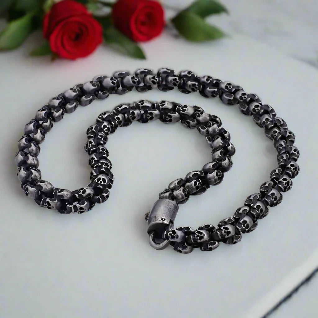 Rock Skull Head Link Chain Punk Necklace