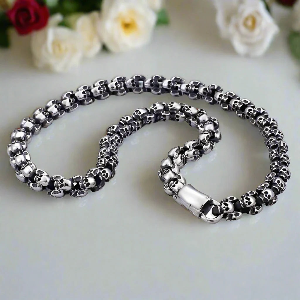 Rock Skull Head Link Chain Punk Necklace