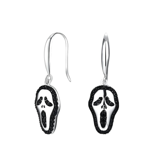 Round Black Spinel Halloween Drop Earrings