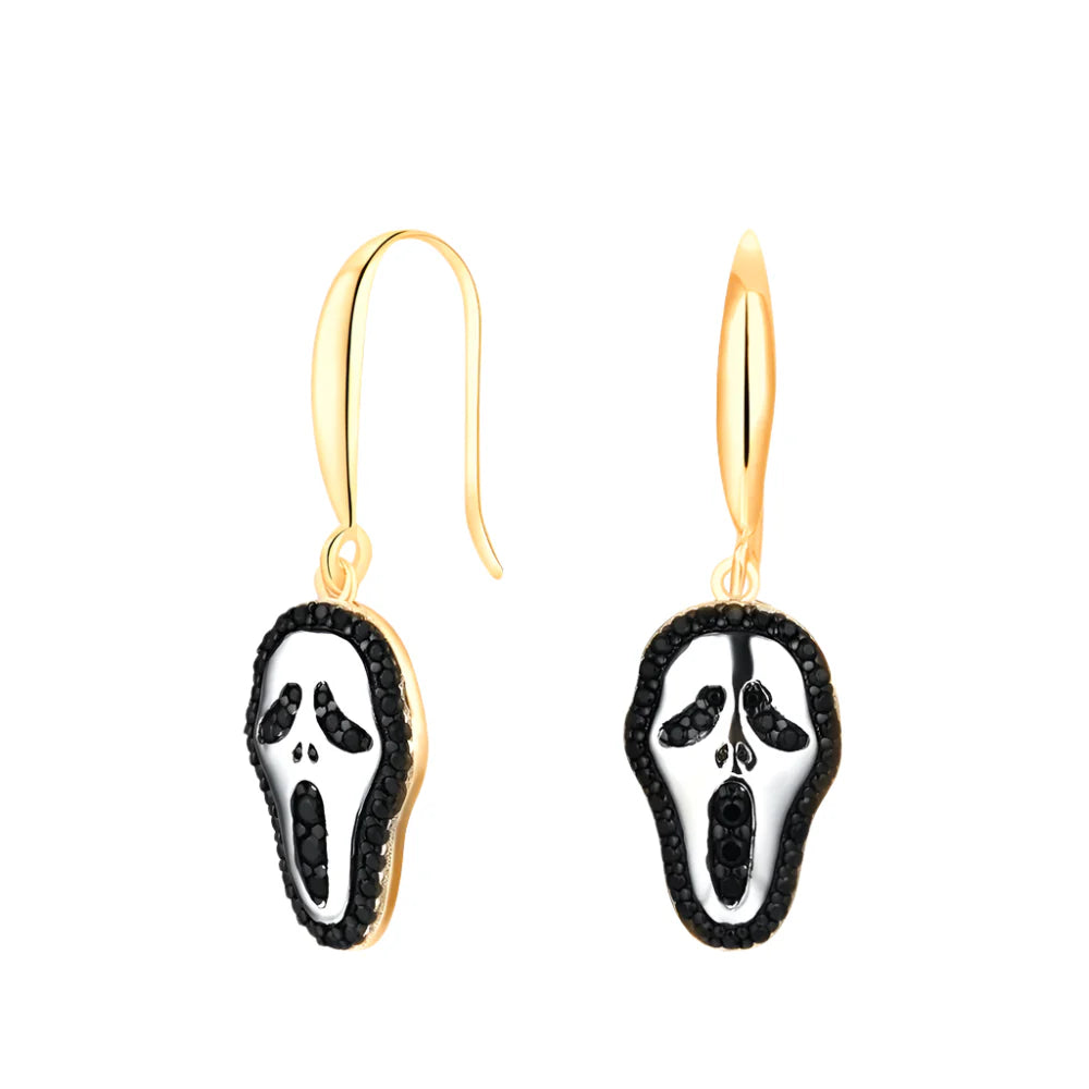 Round Black Spinel Halloween Drop Earrings