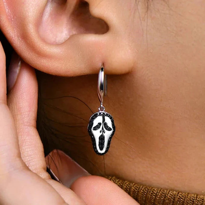 Round Black Spinel Halloween Drop Earrings