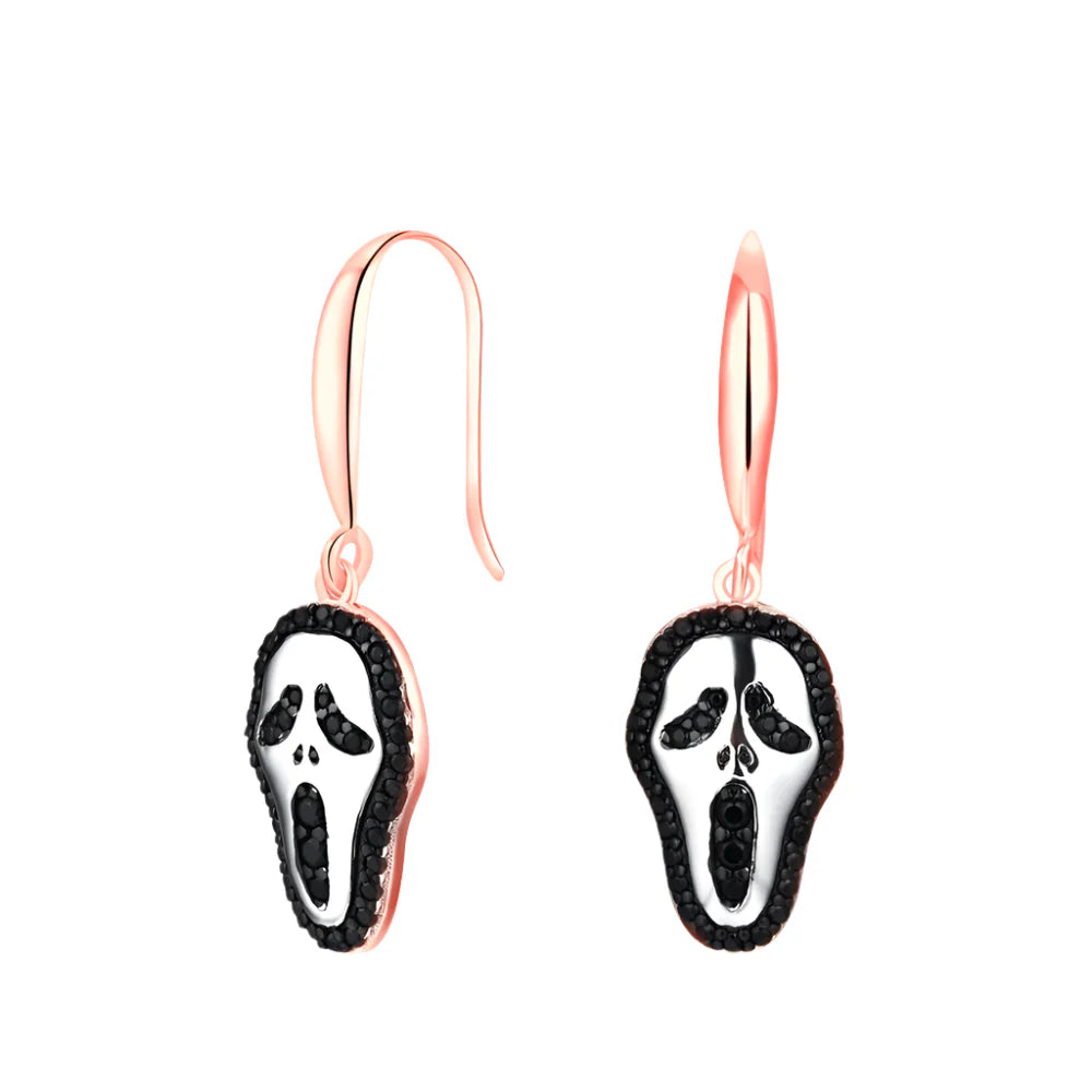 Round Black Spinel Halloween Drop Earrings