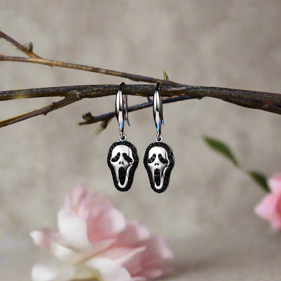 Round Black Spinel Halloween Drop Earrings