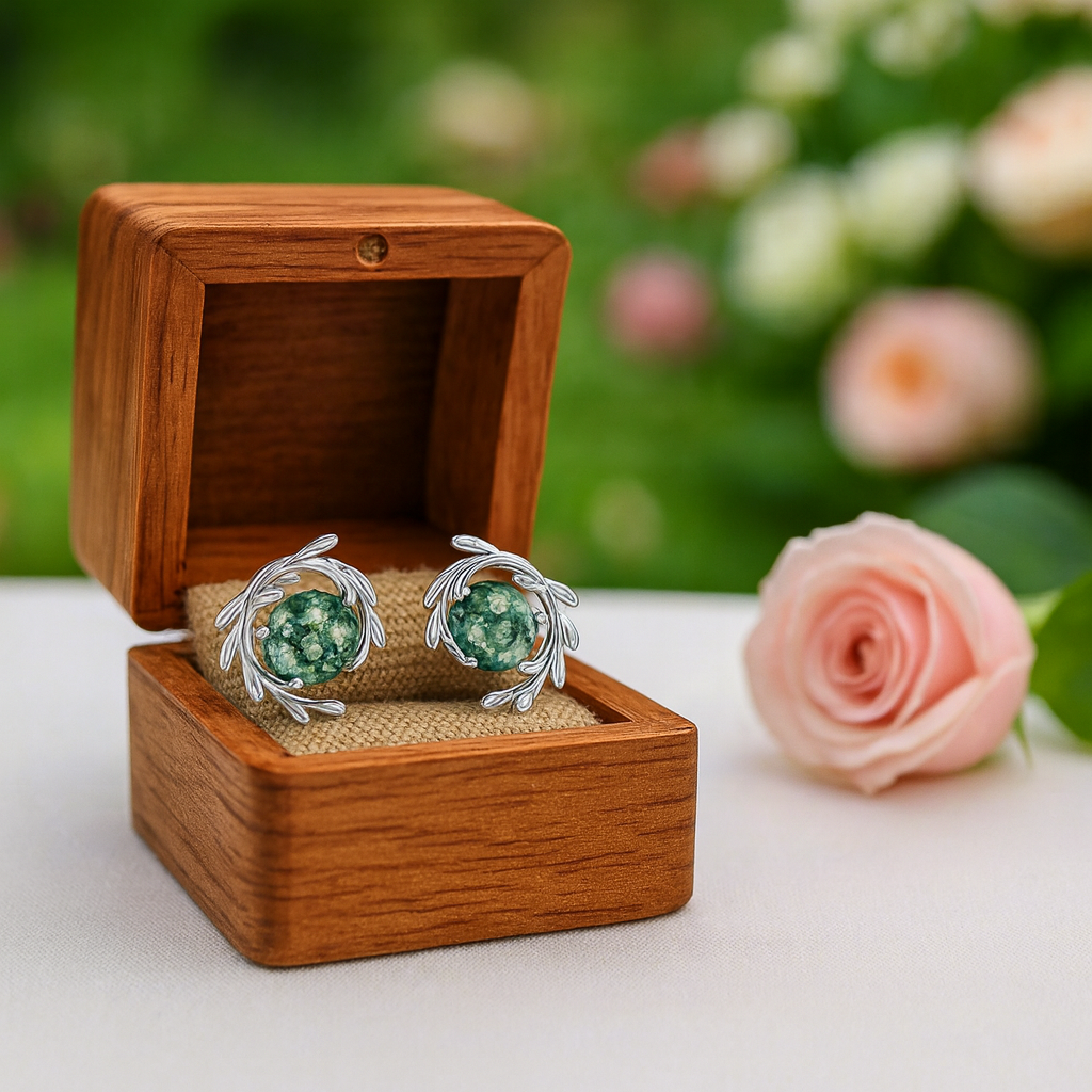Round Cut Moss Agate Stud Earrings