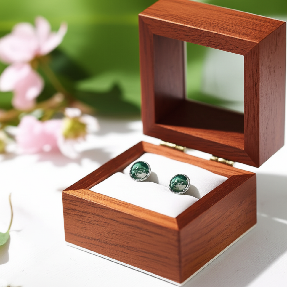Round Moss Agate Classic Stud Earrings