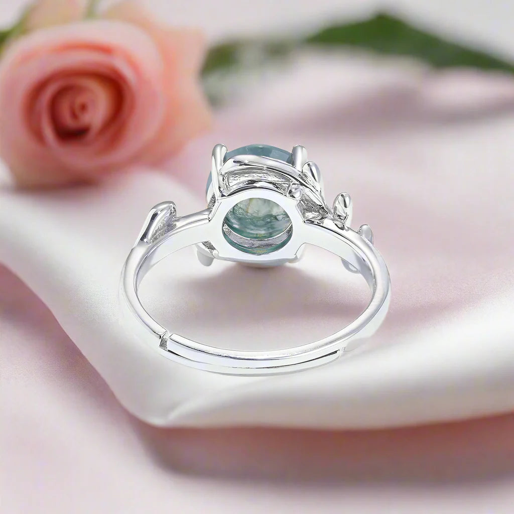 Unique Olive Branch Moss Agate Natural Adjustable Promise Ring