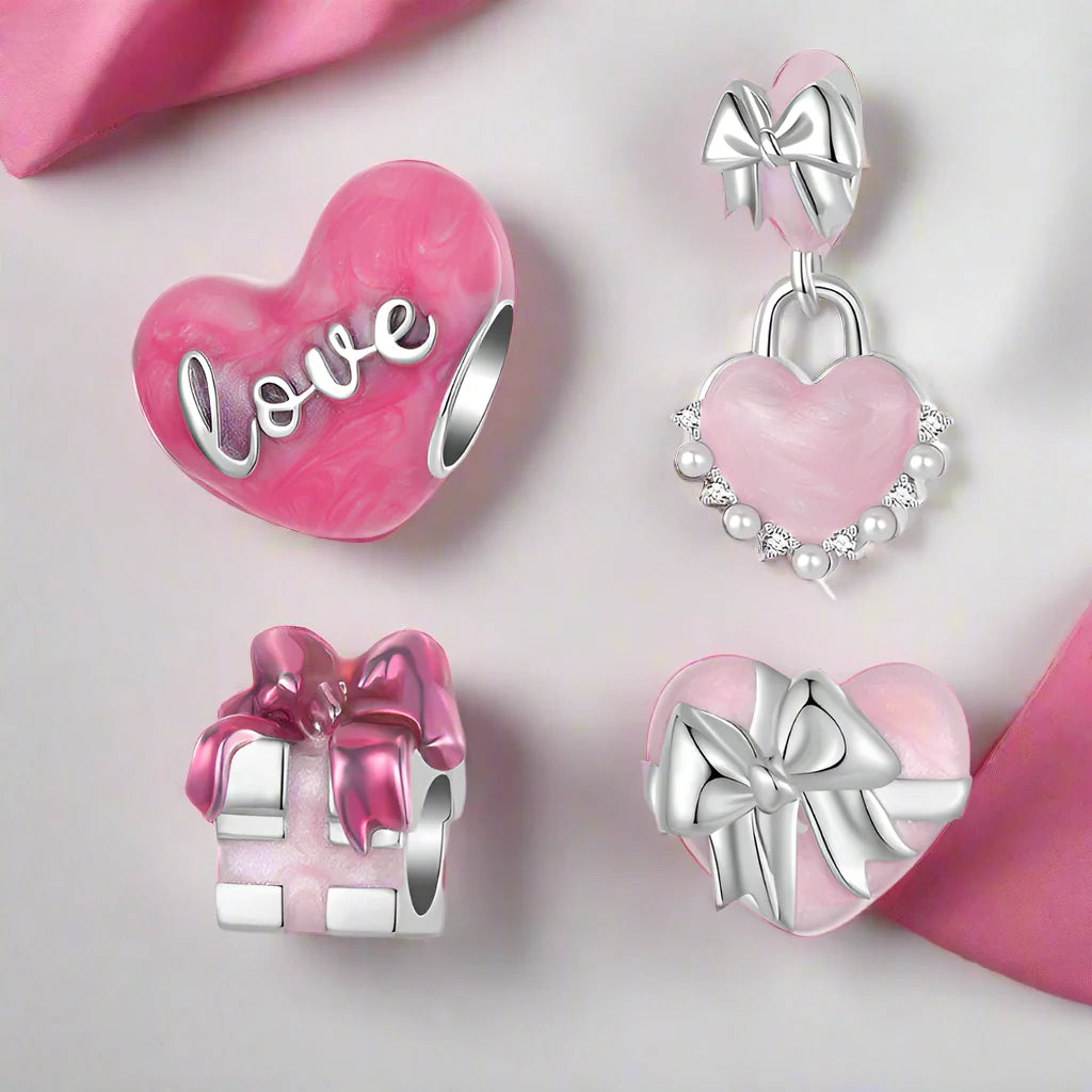 Pink Heart Love with Bow-knot Charm
