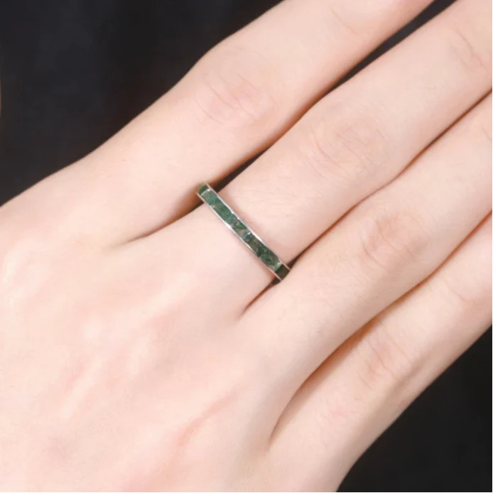 2*4mm Natural Moss Agate Wedding Band