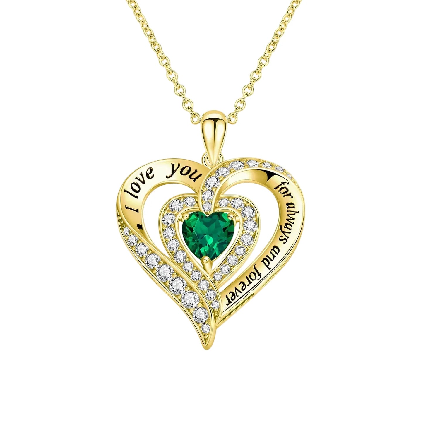 Heart-cut Gemstone I Love You Engraved Heart-shaped Necklace