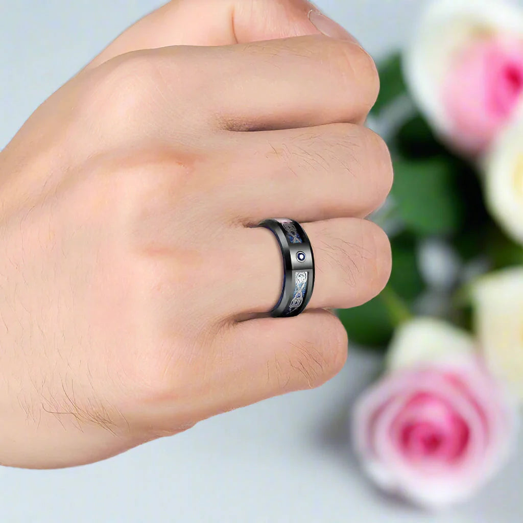 Blue Diamond Black Dome Celtic Knot Tungsten Men's Ring