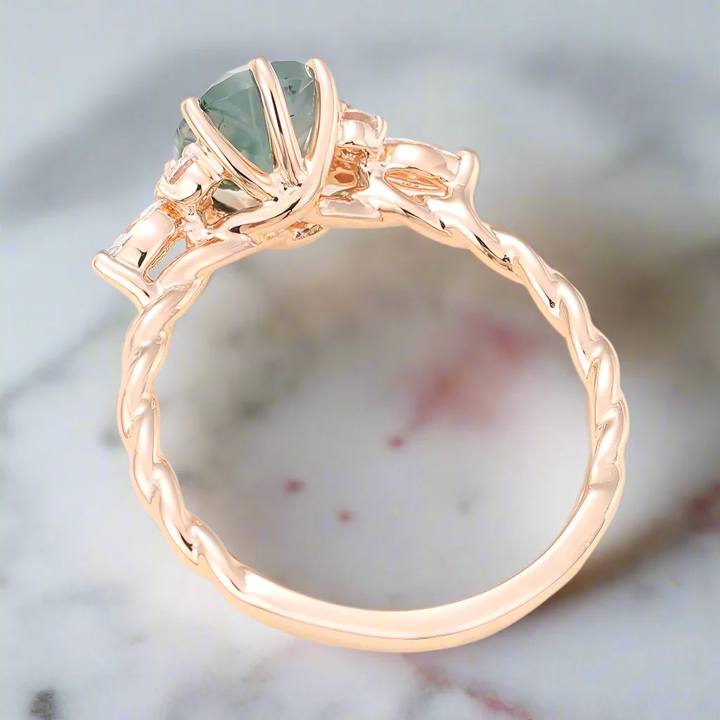 Natural  Oval Moss Agate Promise Ring