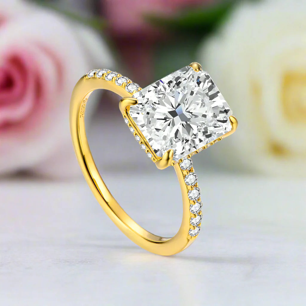 Classic Radiant-cut Diamond Half Eternity with Hidden Halo Engagement Ring