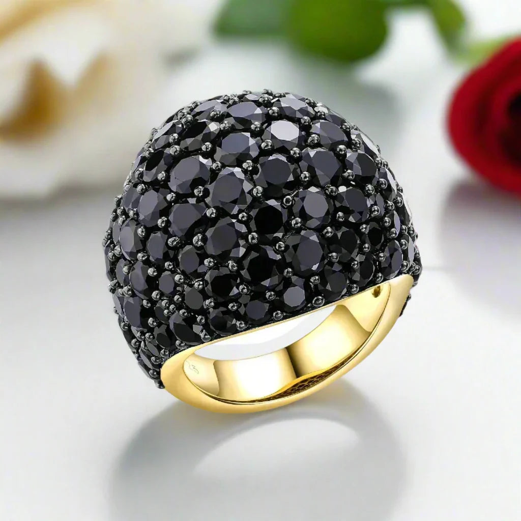 Unique 5.20 Ct Round-cut Black Spinel Ring