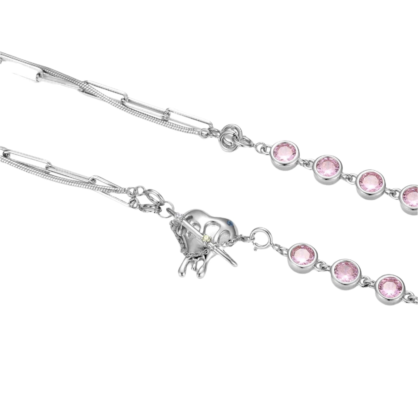 Pink Stone & Heart Shaped Molten Drop Necklace
