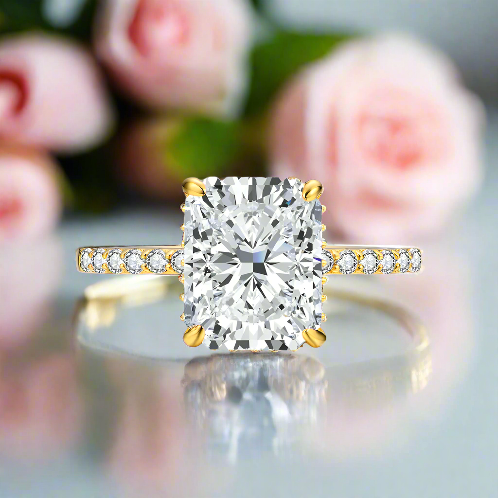 Classic Radiant-cut Diamond Half Eternity with Hidden Halo Engagement Ring