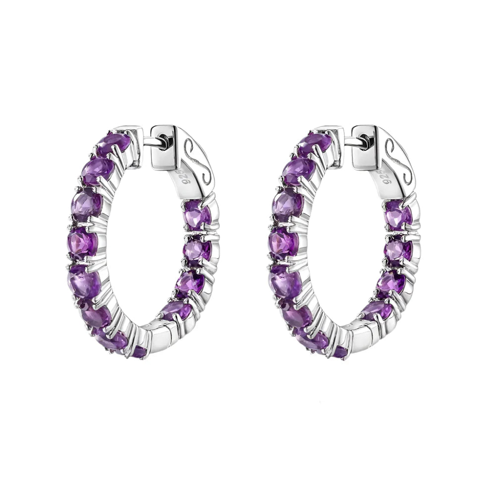 Classic Natural Gemstone Hoop Earrings