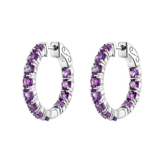 Classic Natural Gemstone Hoop Earrings