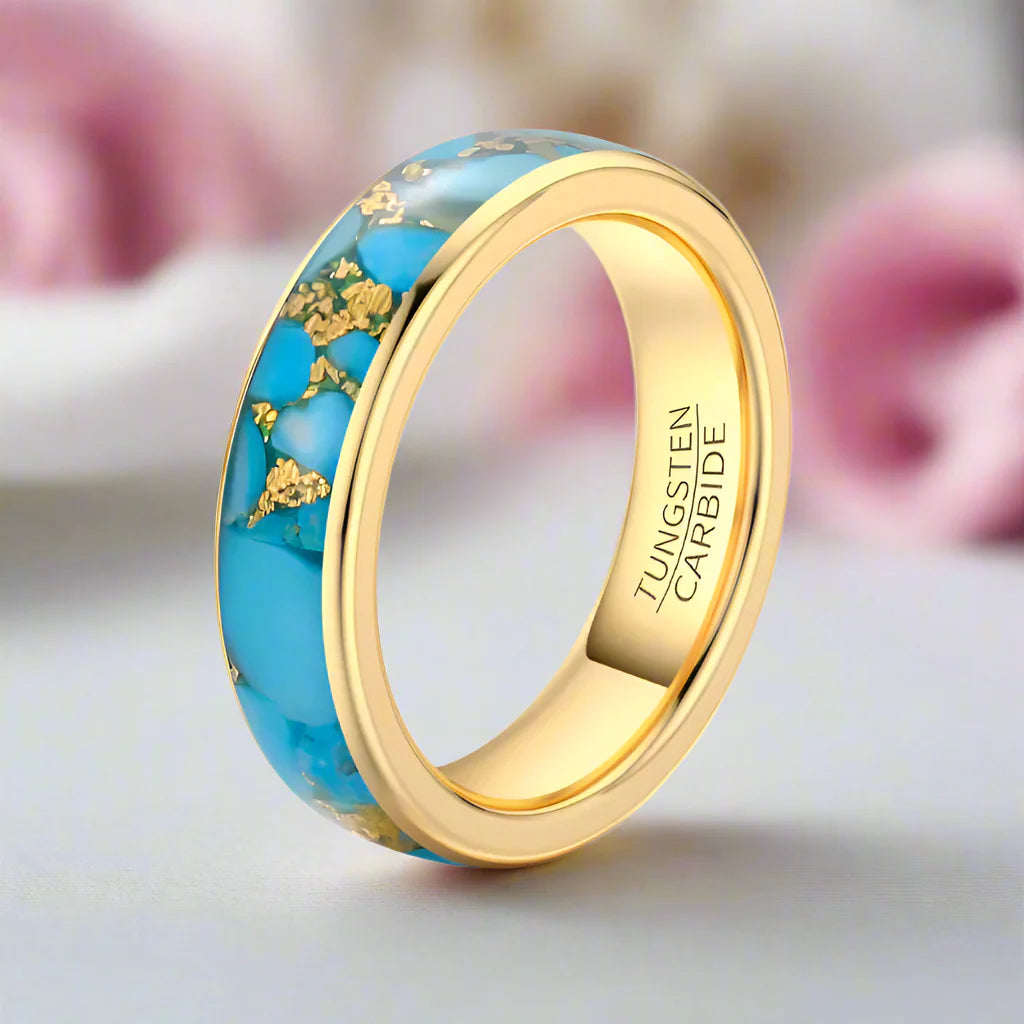 6mm Natural Blue Turquoise Tungsten Carbide Ring