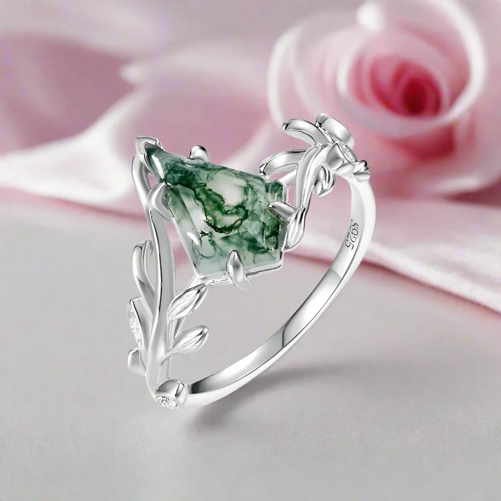Moss Agate Engagement Ring