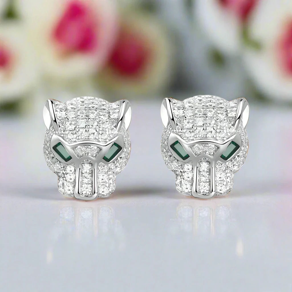 Hollow Leopard Head Diamond Earrings