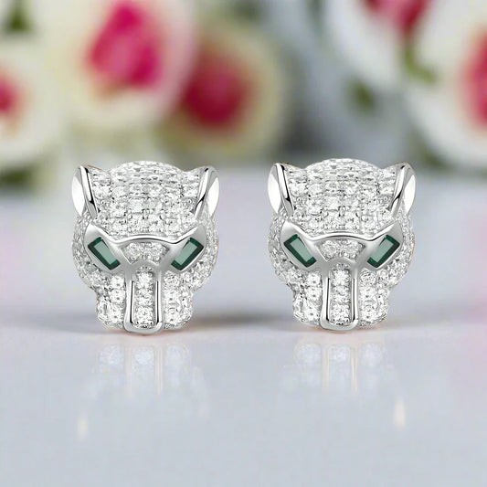 Hollow Leopard Head Diamond Earrings