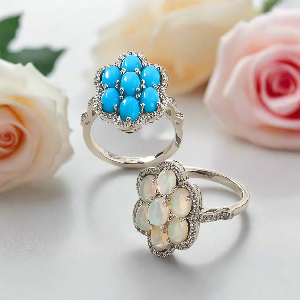 Sparkling Opal Gemstone Halo Ring