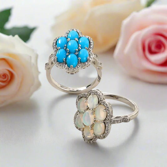 Sparkling Opal Gemstone Halo Ring