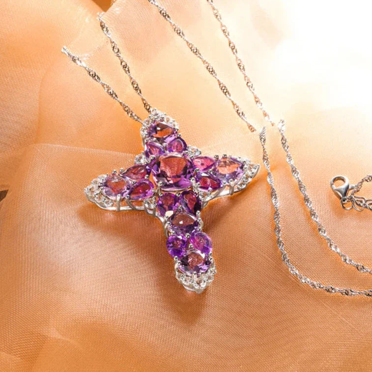 Marquise-cut Natural Blue Topaz and Amethyst Icy Necklace