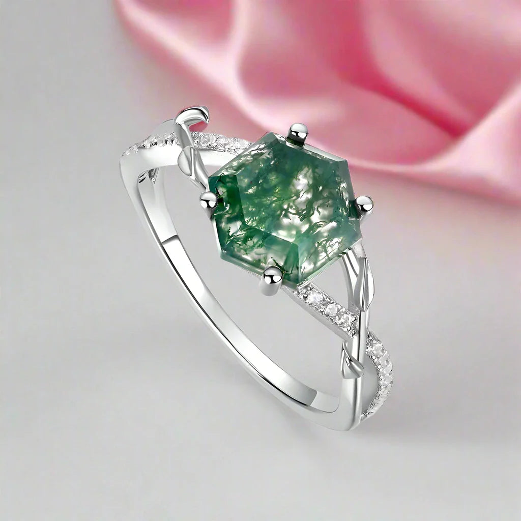 Moss Agate Engagement Ring