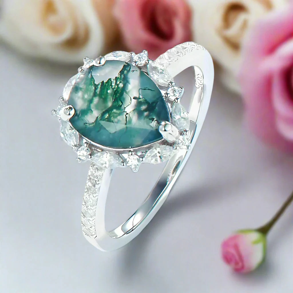 Moss Agate Engagement Ring