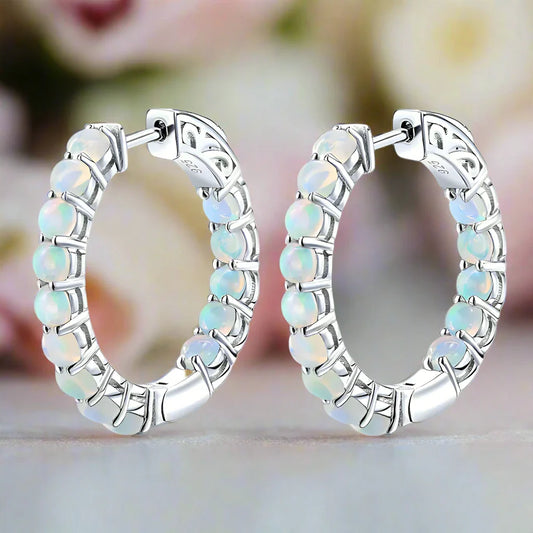 Round-cut Opal Gemstone Huggie Earrings