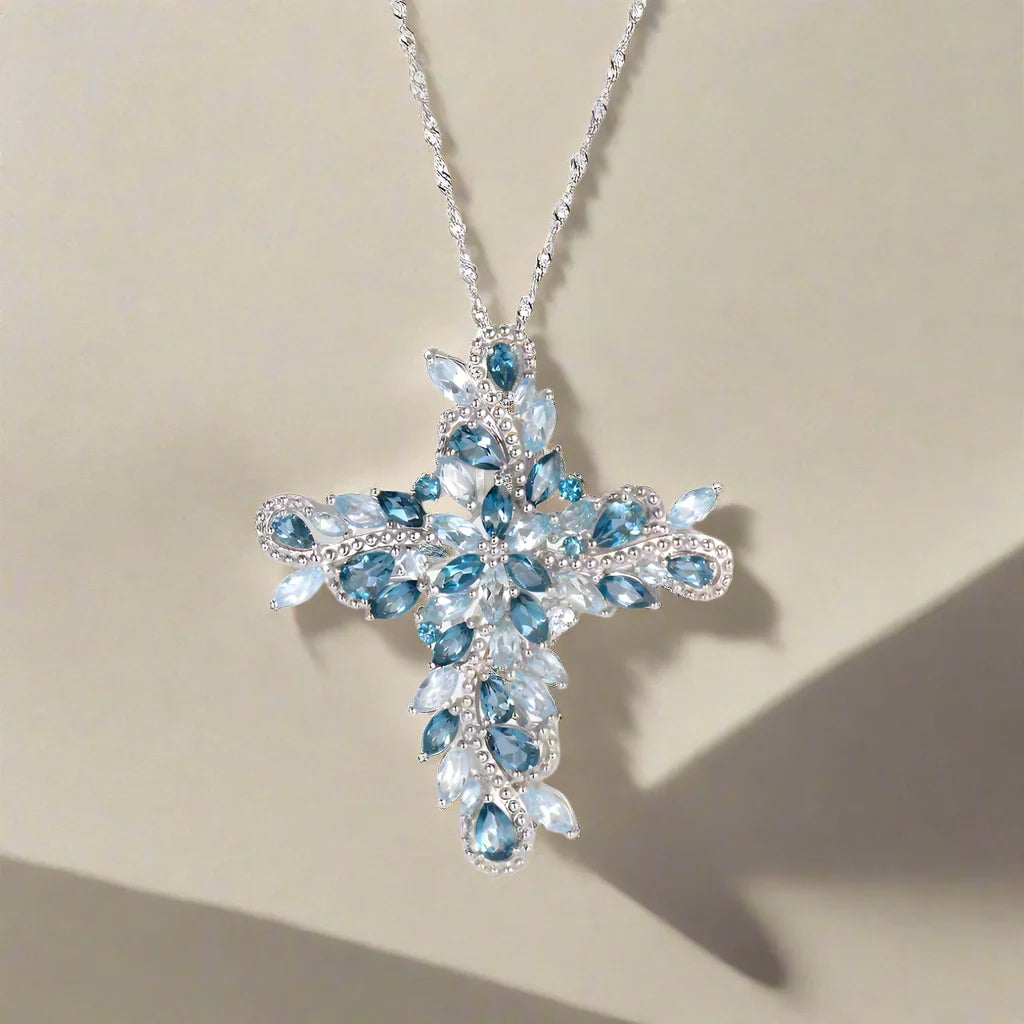 Marquise-cut Natural Blue Topaz and Amethyst Icy Necklace