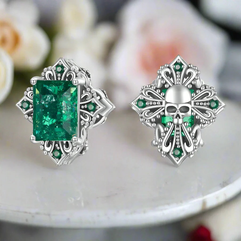 Skull Cross with Green Stones Charm