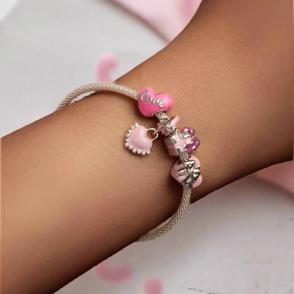 Pink Heart Love with Bow-knot Charm