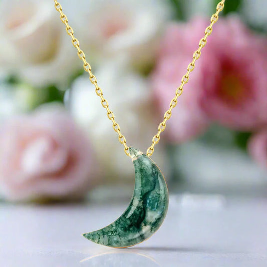 Moon Shaped Moss Agate Necklace