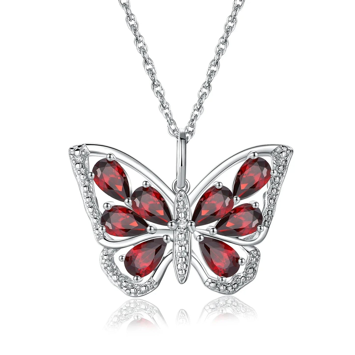 1.9 Ct Pear-cut Blue Topaz Gemstone Butterfly Pendant Necklace