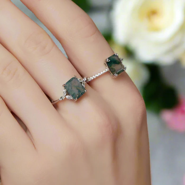 Moss Agate Engagement Ring